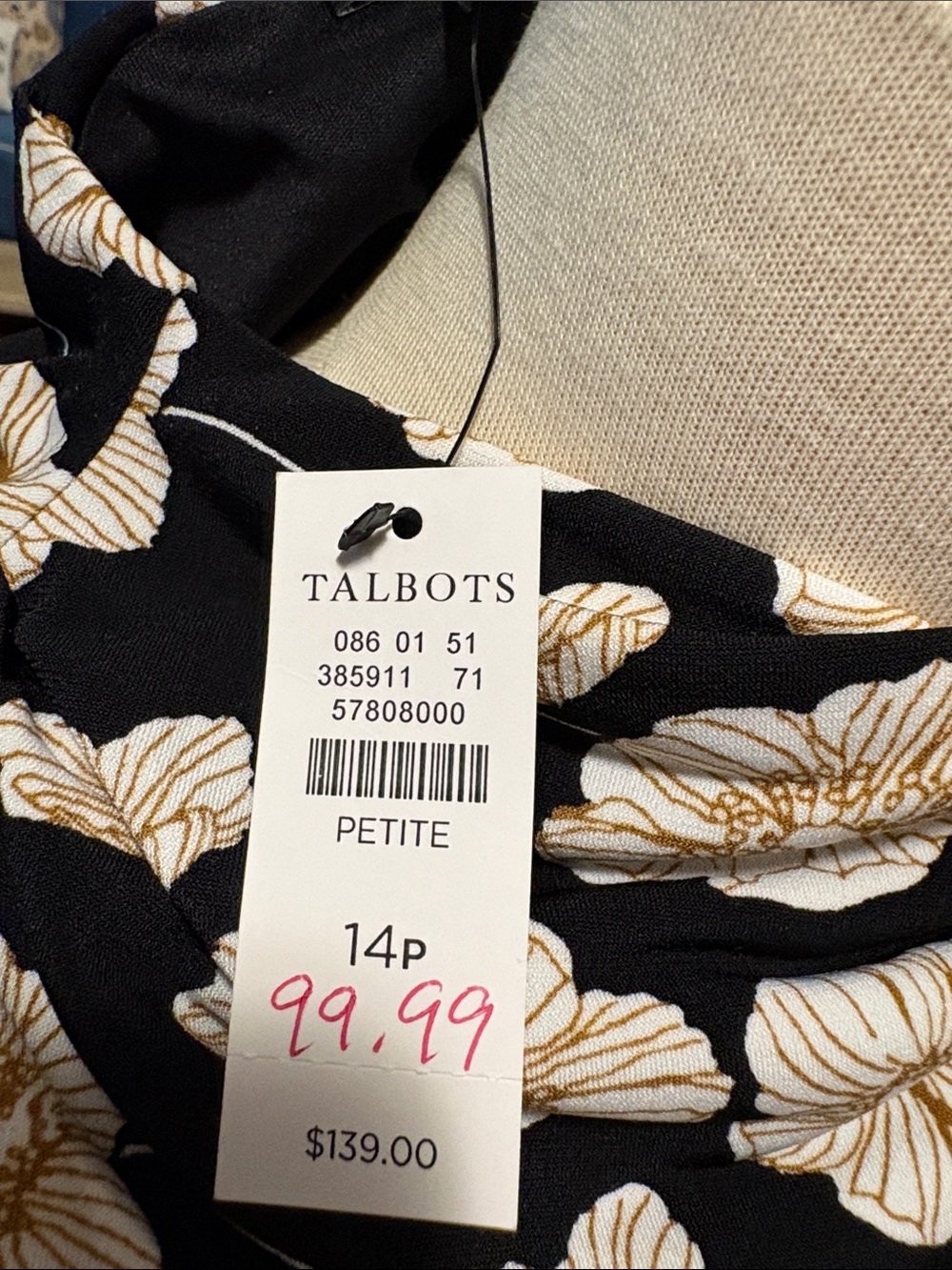 Talbots Black Midi Dress with White and Gold Floral Print - Picture 6 of 8